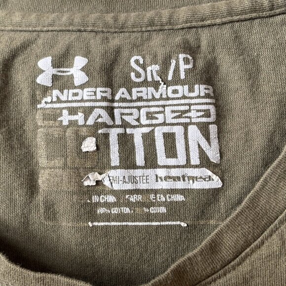Under Armour Tactical HeatGear Sz S Semi Fitted Olive Green Charged Cotton Tee - Picture 4 of 4
